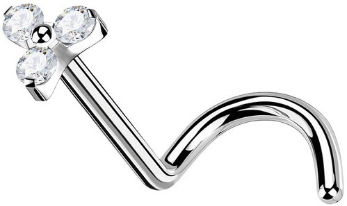 PININ Nosní kroužek se šroubkem, leštěný – titan tři čiré kamínky - Piercing - Main image