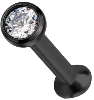 PININ Nosní piercing rovná tyčinka, černý – s bílým kamínkem - Piercing - Fő fotó