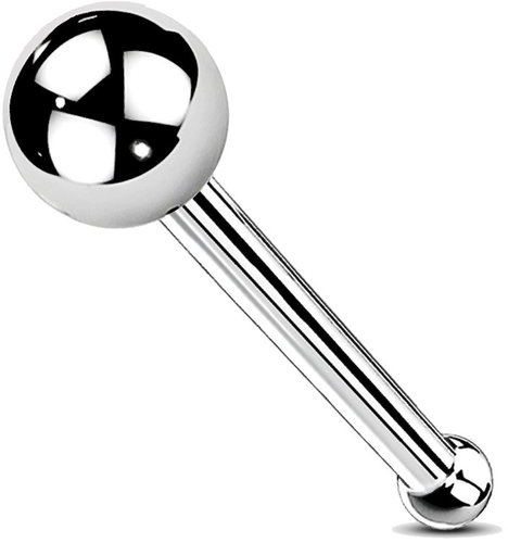 PININ Nosní piercing rovná tyčinka, leštěný – titan stříbrný s kuličkou - Piercing - Main image