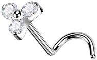 PININ Nosní kroužek se šroubkem, leštěný – titan stříbrný se třemi čirými kamínky - Piercing