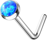 PININ Nosní kroužek ve tvaru L, leštěný – titan stříbrný s velkým modrým kamínkem - Piercing