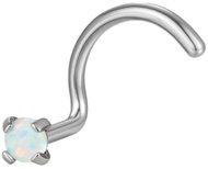 PININ Nosní piercing ve tvaru S, leštěný – titan stříbrný s modrým kamínkem - Piercing