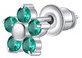 LUCA BARRA Single Steel Earring With Green Zircon Flower And Petals - Earrings