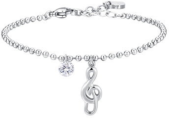 LUCA BARRA Steel Bracelet with a Musical Note and White Zircon - Bracelet - Main image