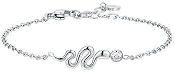 LUCA BARRA Steel Bracelet With Snake And White Crystal - Bracelet - Main image