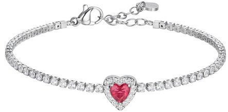 LUCA BARRA Steel Tennis Bracelet With Heart With Red And White Zircons - Karkötő - Fő fotó