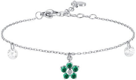 LUCA BARRA Steel Bracelet With Flower Pendant And Green Zircon Petals - Karkötő - Fő fotó