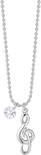 LUCA BARRA Steel Necklace with Music Note and White Zirconia - Necklace - Main image