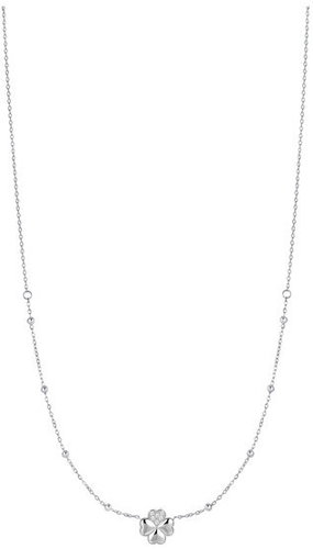LUCA BARRA Steel Necklace with Four-Leaf Clover and White Zirconia Accent Stones - Necklace - Main image