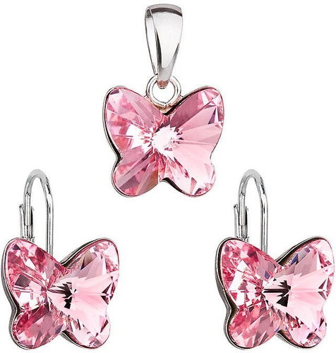 Light Rose Set decorated with Swarovski Crystals 39142.3 (925/1000; 3.2g) - Jewellery Gift Set - Main image
