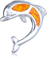 Strieborný prívesok, zirkón, opál, delfín (925/1000, 3,6 g), oranžový - Prívesok