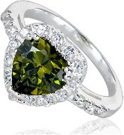 Silver Ring, Zircon Heart, Size 62 (925/1000, 4.1g), White + Green - Ring