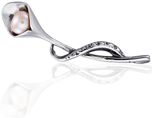Brooch silver, pearl, flower (kala) (925/1000, 2g), pink - Brooch - Main image