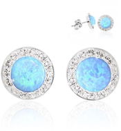 JSB Bijoux Opals with Blue Trim Decorated with Swarovski® Crystals (925/1000; 1.44g, Round, M - Earrings