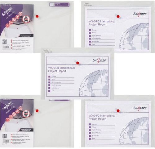 SNOPAKE Polyfile Popper Wallet A4, Clear - Pack of 5 - Document Folder - Main image