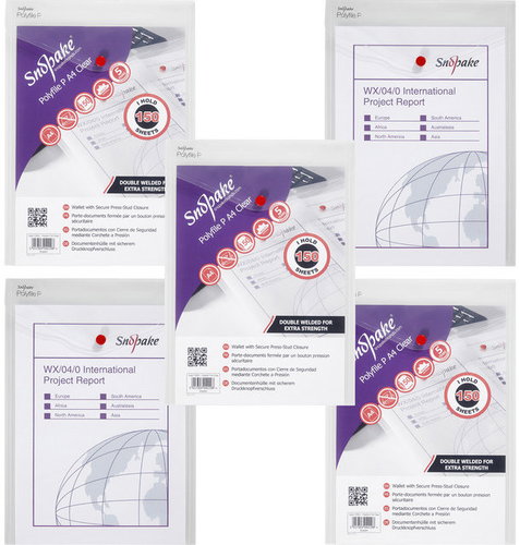SNOPAKE Polyfile P Popper Wallet, A4, Clear - Pack of 5 - Document Folder - Main image