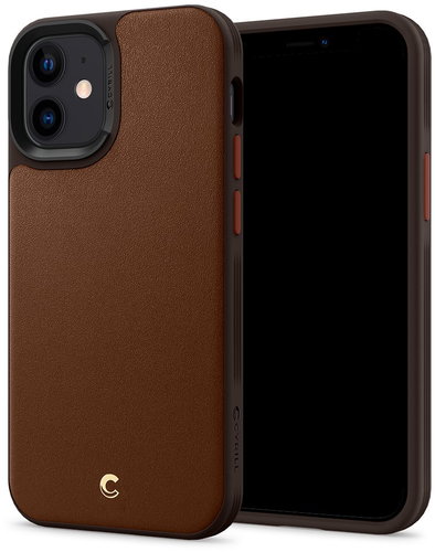 Spigen Leather Brick Brown iPhone 12 Mini - Phone Cover - Main image