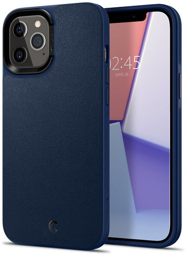 Spigen Leather Brick, Navy, iPhone 12 Pro Max - Phone Cover - Main image