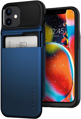 Spigen Slim Armor Wallet, Navy, iPhone 12 mini - Phone Cover - Main image