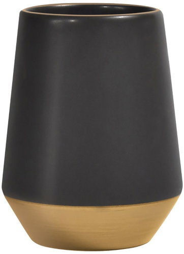 Spirella ceramic cup for toothbrushes JOSHUA, black - gold - Toothbrush Holder Cup - Main image