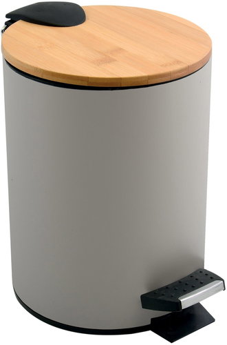 Spirella pedal bin Adonis, grey-brown, steel, bamboo lid, 3 l - Rubbish Bin - Main image
