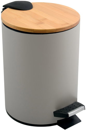 Spirella pedal bin Adonis, grey-brown steel, bamboo lid, 5 l - Rubbish Bin - Main image