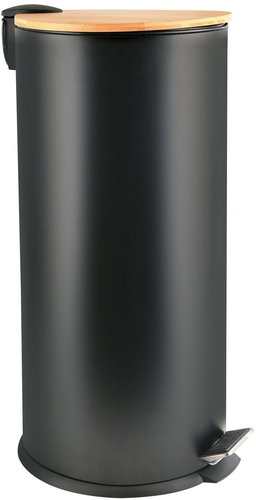 Spirella pedal bin Adonis, matt black, steel, bamboo lid, 30 l - Rubbish Bin - Main image