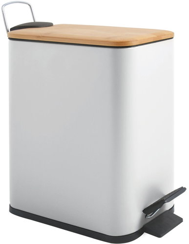Spirella pedal bin Erik, white, steel, bamboo lid, 5 l - Rubbish Bin - Main image