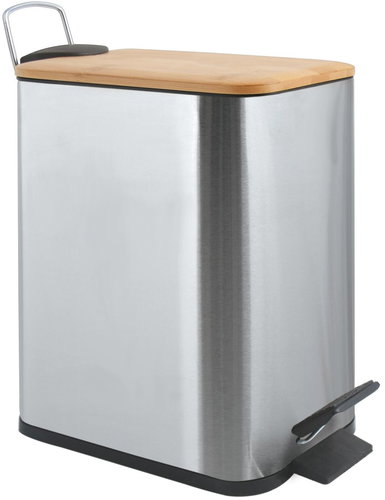 Spirella pedal bin Erik, brushed stainless steel, bamboo lid 5 L - Rubbish Bin - Main image