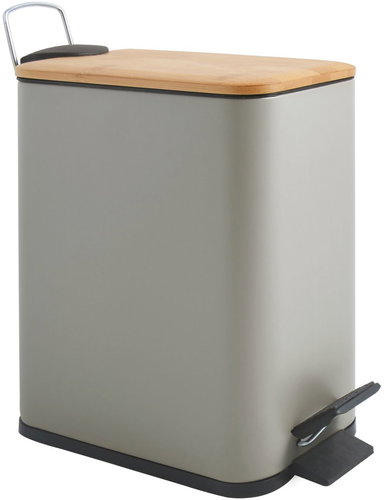 Spirella pedal bin Erik, grey-brown, steel, bamboo lid, 5 l - Rubbish Bin - Main image