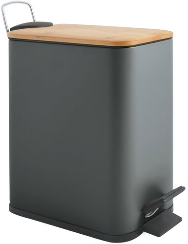 Spirella pedal bin Erik, dark grey, steel, with bamboo lid, 5 l - Rubbish Bin - Main image