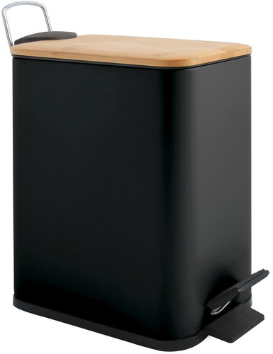 Spirella pedal bin Erik, matt black, steel, bamboo lid, 5 l - Rubbish Bin - Main image