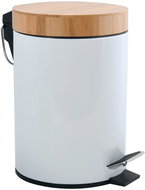 MSV pedal bin Aza, white steel, bamboo lid, 3 l - Rubbish Bin