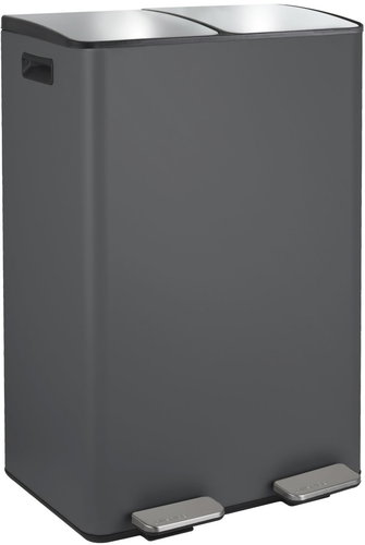 Spirella pedal waste bin Aliya, matt grey, steel, 2 × 30 l - Rubbish Bin - Main image