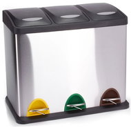 MSV pedal bin for separated waste Tri Selectif, brushed stainless steel, 3 × 8 l - Rubbish Bin