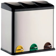MSV pedal bin for separated waste Tri Selectif, brushed stainless steel, 3 × 20 l - Rubbish Bin