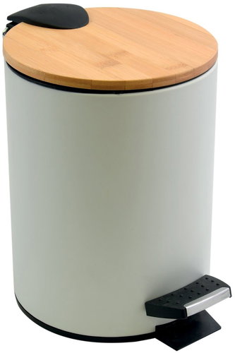 Spirella pedal bin Adonis, matt white, steel, bamboo lid, 3 l - Rubbish Bin - Main image