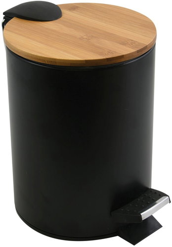 Spirella pedal bin Adonis, matt black, steel, bamboo lid, 3 l - Rubbish Bin - Main image