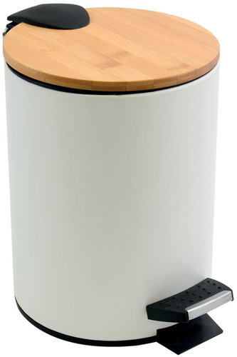 Spirella pedal bin Adonis, matt white, steel, bamboo lid, 5 l - Rubbish Bin - Main image