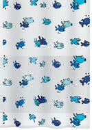 Spirella shower curtain HUGO, fish motif, white-blue, PEVA, 180 × 200 cm - Shower Curtain