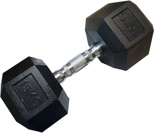 KUBIsport One-handed hexagonal HEX dumbbell 15 kg rubberized - Dumbell - Main image