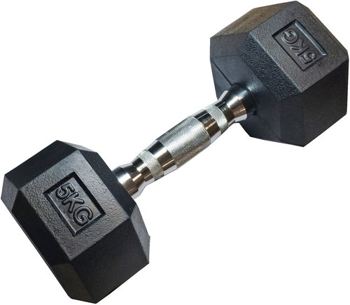 KUBIsport One-handed hexagonal HEX dumbbell 5 kg rubberized - Dumbell - Main image