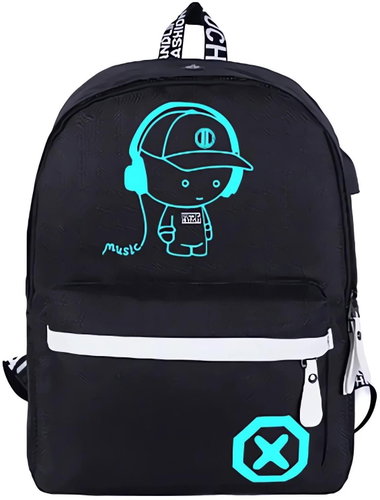 Verk 27137 Smart luminous unisex backpack with USB, pencil case, lock, 19 l, black - Children's Backpack - Main image