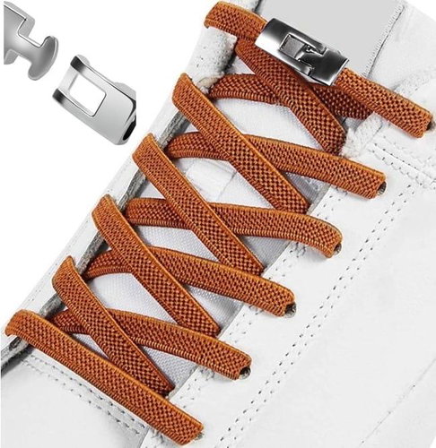 Camerazar Elastické Gumové tkaničky do bot s kovovými sponami hnědé - Shoe Laces - Main image