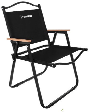 Trizand 27552 Folding fishing chair with wooden arms, black - Fishing Chair - Main image