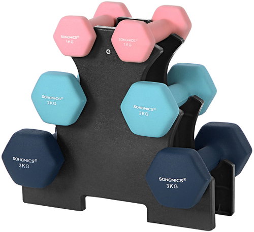 SONGMICS Set of hexagonal dumbbells with rack, 6 pcs - Dumbell - Main image
