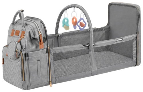 Verk 27815 Multifunctional backpack for mothers with travel cot, USB port, grey - Backpack - Main image