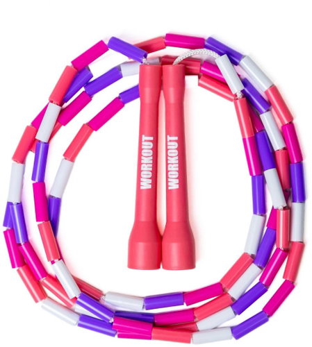WORKOUT Children's Beaded Skipping Rope, Adjustable, Pink - Skipping Rope - Main image