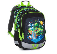 Bagmaster Alfa 26 B školní tříkomorový batoh – kostičkový svět - School Backpack