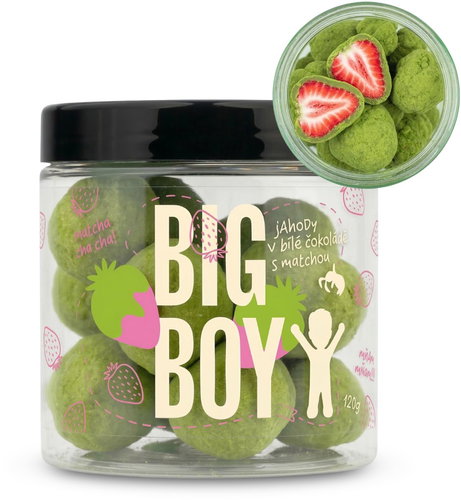BIG BOY Strawberries in matcha and white chocolate 120 g - Dried Fruit - Main image